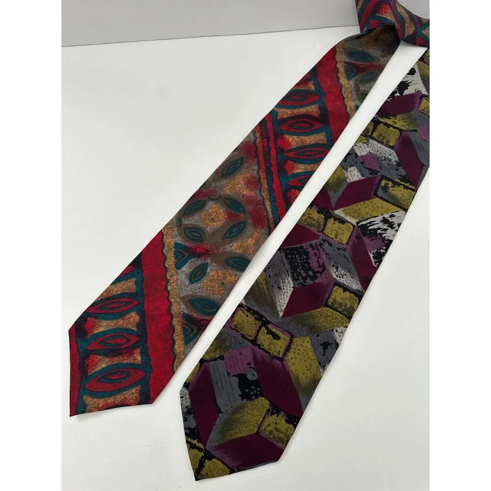 Christian Dior Monsieur 100% Silk Vintage Abstract Mens Neckties-Lot of 2